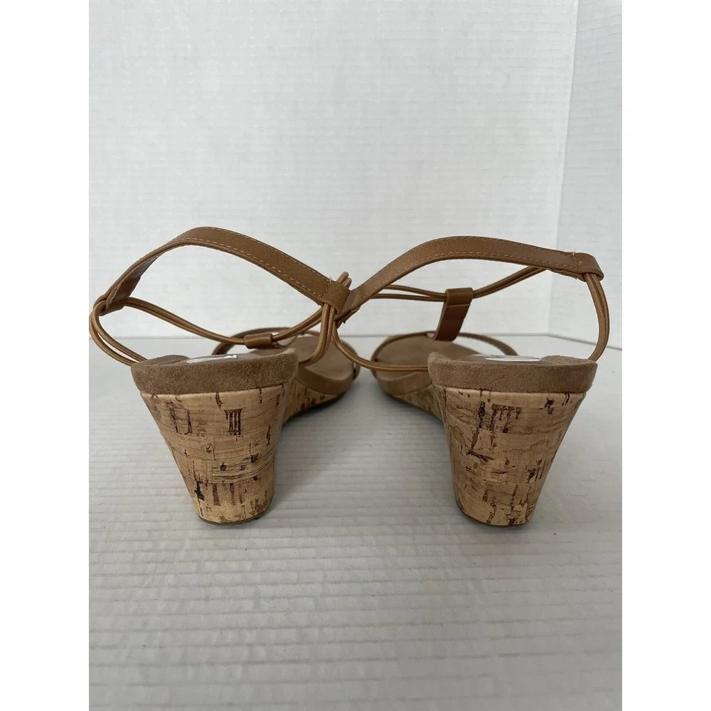 Style&Co Heels Womens 10.5M Mulan Open Toe Wedges TStraps Brown Slip On